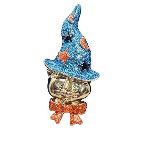 Vintage Kirks Folly Gold Tone Halloween Witch Cat Brooch (5960-1-2) - Picture 2 of 8